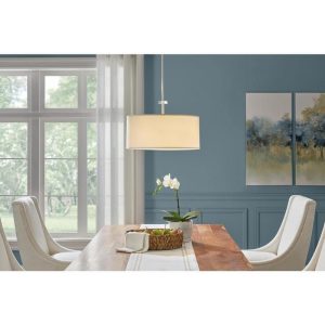 Home Decorators Dawson 1-Light Brushed Nickel Pendant Light White Drum Shade