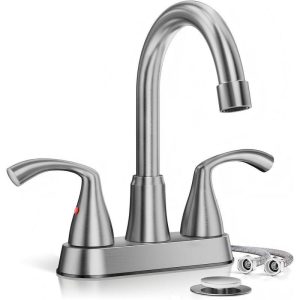 Kadilac 2-Handles Brushed Nickel Bathroom Faucet, 360 Swivel Spout, Metal Drain