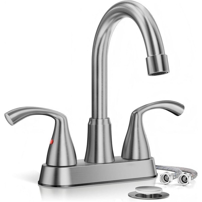 Kadilac 2-Handles Brushed Nickel Bathroom Faucet, 360 Swivel Spout, Metal Drain