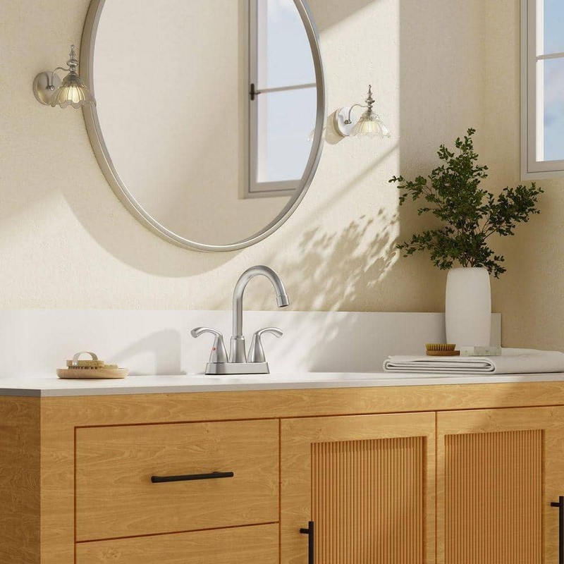 Kadilac 2-Handles Brushed Nickel Bathroom Faucet, 360 Swivel Spout, Metal Drain - Image 2