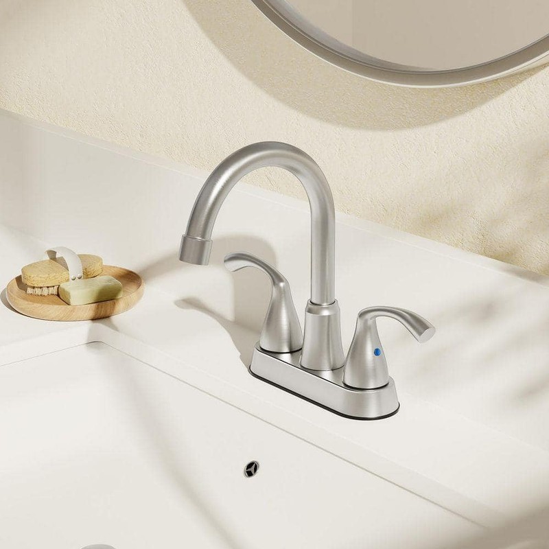 Kadilac 2-Handles Brushed Nickel Bathroom Faucet, 360 Swivel Spout, Metal Drain - Image 3