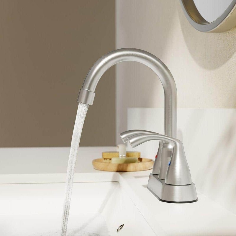 Kadilac 2-Handles Brushed Nickel Bathroom Faucet, 360 Swivel Spout, Metal Drain - Image 4