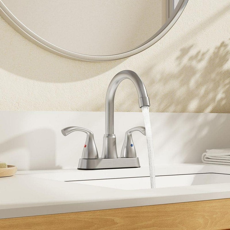 Kadilac 2-Handles Brushed Nickel Bathroom Faucet, 360 Swivel Spout, Metal Drain - Image 5