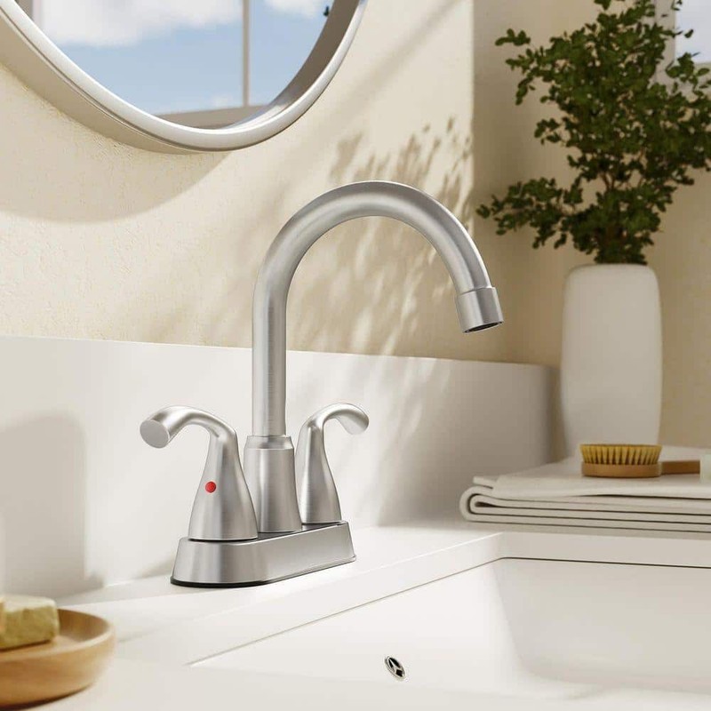 Kadilac 2-Handles Brushed Nickel Bathroom Faucet, 360 Swivel Spout, Metal Drain - Image 7