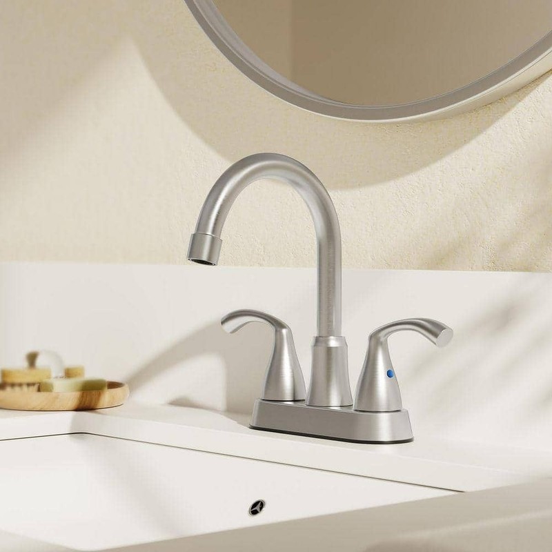 Kadilac 2-Handles Brushed Nickel Bathroom Faucet, 360 Swivel Spout, Metal Drain - Image 8