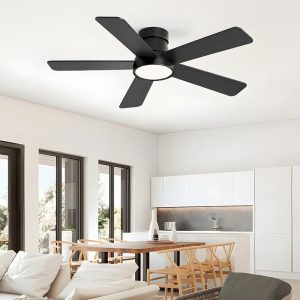 HINNIXY 42 in. Black Low Profile Flush Mount Ceiling Fan Remote 3CCT 6-Speed DC
