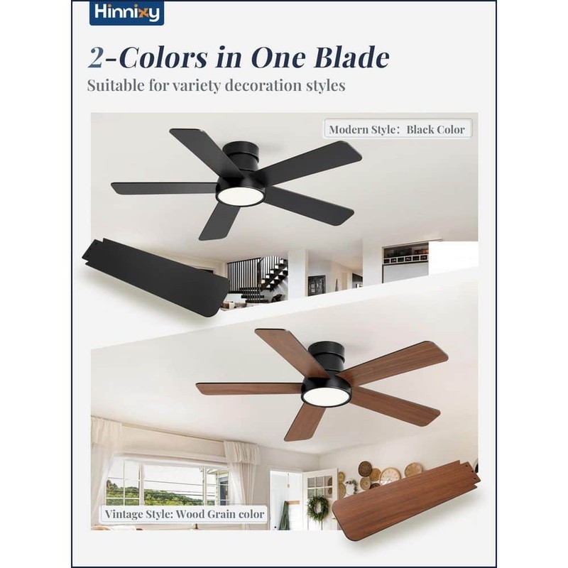 HINNIXY 42 in. Black Low Profile Flush Mount Ceiling Fan Remote 3CCT 6-Speed DC - Image 5