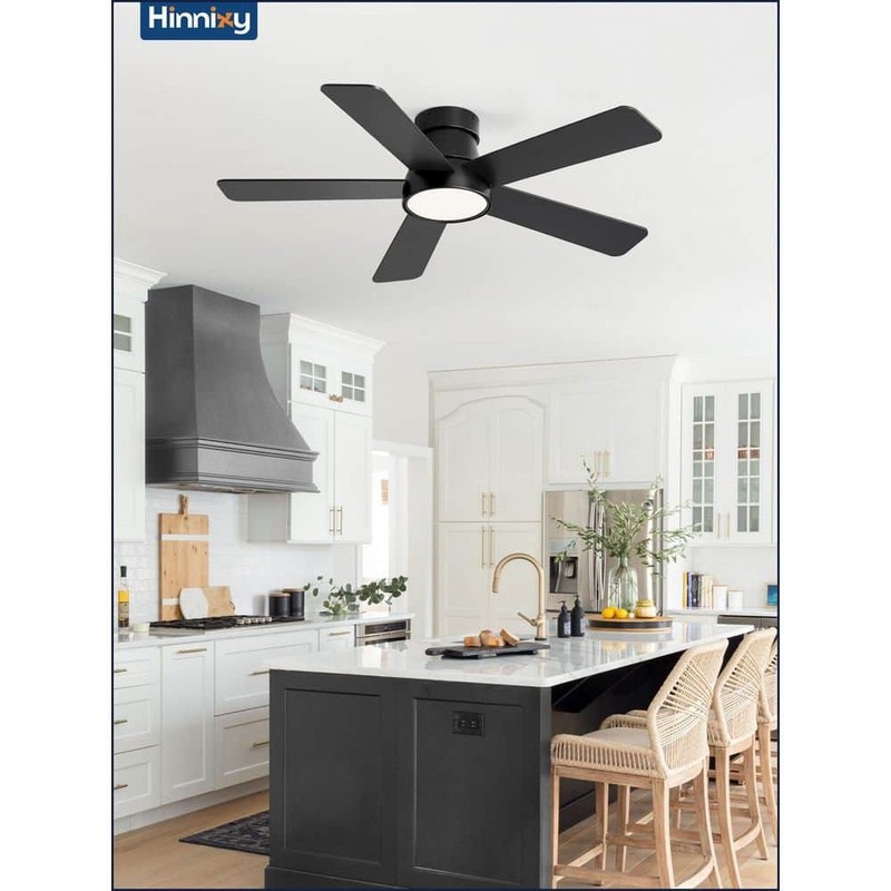 HINNIXY 42 in. Black Low Profile Flush Mount Ceiling Fan Remote 3CCT 6-Speed DC - Image 8