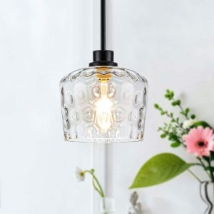 Merbotin RayHome 1-Light Black Adjustable Pendant Light Hand-Blown Glass