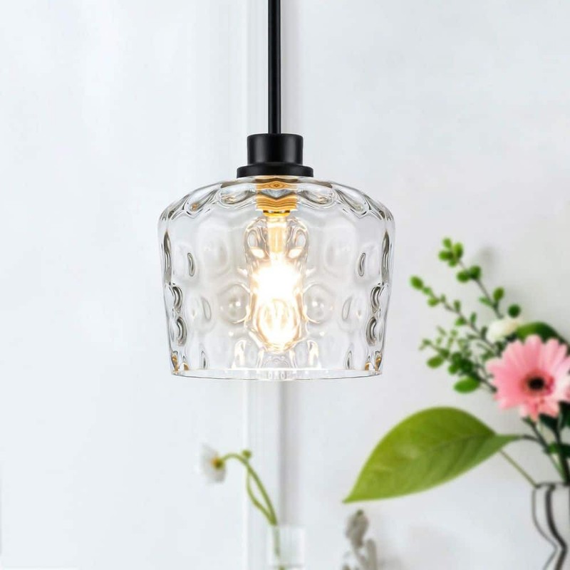Merbotin RayHome 1-Light Black Adjustable Pendant Light Hand-Blown Glass