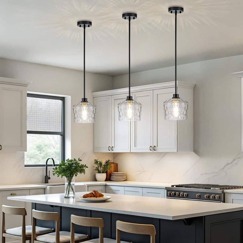 Merbotin RayHome 1-Light Black Adjustable Pendant Light Hand-Blown Glass - Image 2