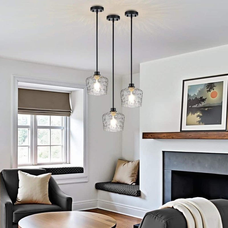 Merbotin RayHome 1-Light Black Adjustable Pendant Light Hand-Blown Glass - Image 4