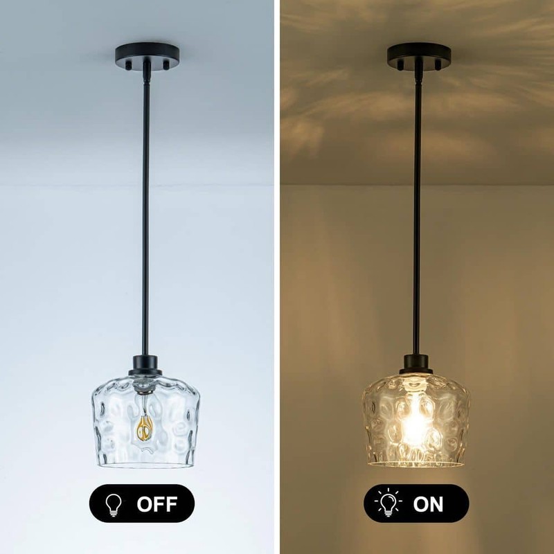 Merbotin RayHome 1-Light Black Adjustable Pendant Light Hand-Blown Glass - Image 5