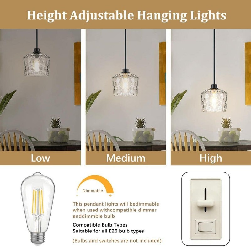 Merbotin RayHome 1-Light Black Adjustable Pendant Light Hand-Blown Glass - Image 6