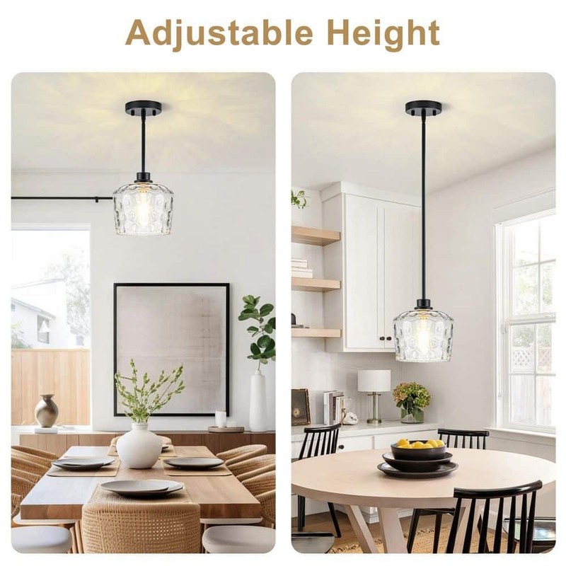 Merbotin RayHome 1-Light Black Adjustable Pendant Light Hand-Blown Glass - Image 7