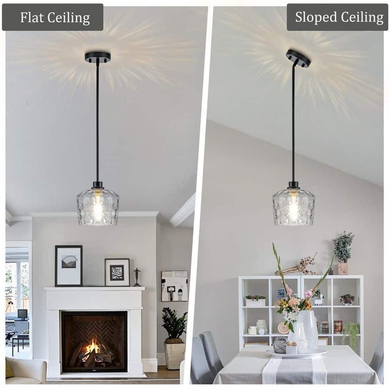 Merbotin RayHome 1-Light Black Adjustable Pendant Light Hand-Blown Glass - Image 9
