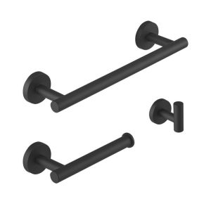 BWE 3-Piece Bath Hardware Set Matte Black Towel Hook Toilet Paper Holder Bar