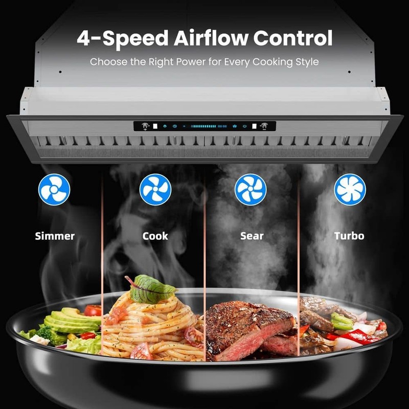 HGUOQ 30 in. 900 CFM Convertible Ductless Ducted Range Hood Stainless Steel - Image 3