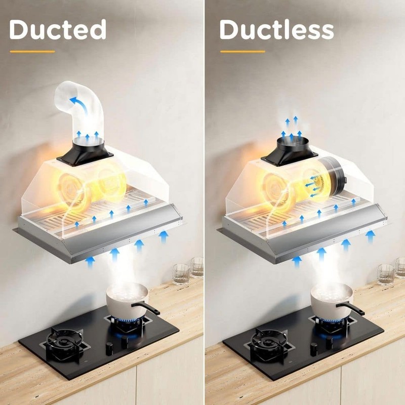 HGUOQ 30 in. 900 CFM Convertible Ductless Ducted Range Hood Stainless Steel - Image 4