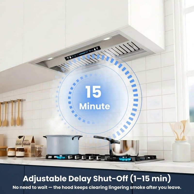 HGUOQ 30 in. 900 CFM Convertible Ductless Ducted Range Hood Stainless Steel - Image 6