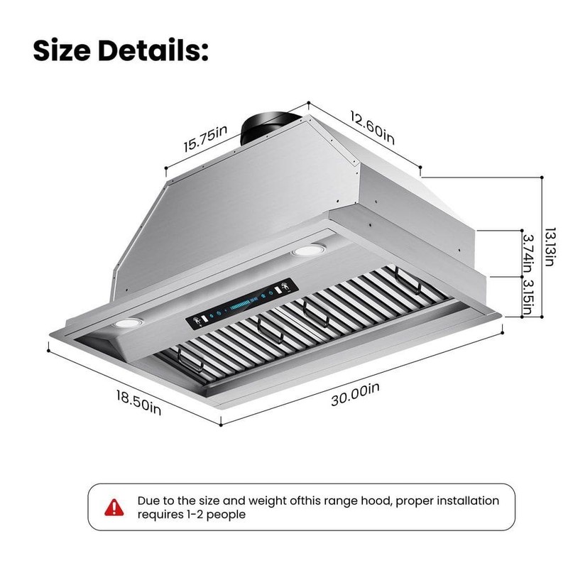 HGUOQ 30 in. 900 CFM Convertible Ductless Ducted Range Hood Stainless Steel - Image 10