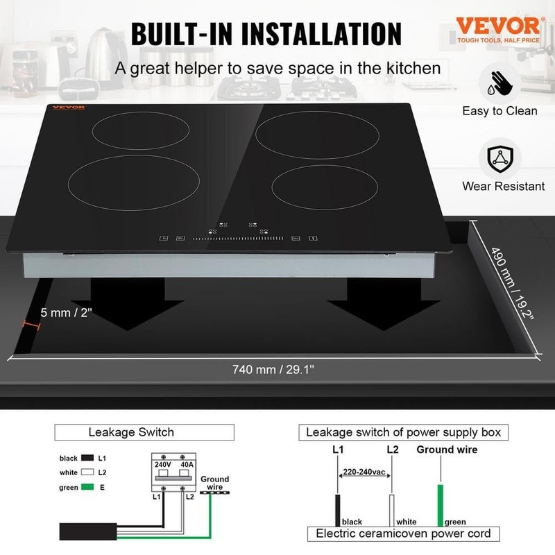 SKYSHALO Electric Stove Top 23.2x20.5 in. 4 Burners 240V Glass Cooktop - Image 6