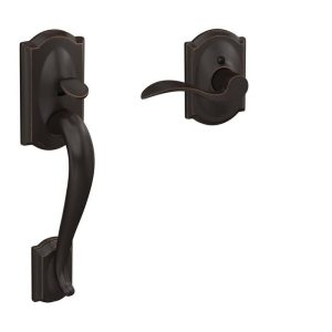 Schlage Camelot Aged Bronze Door Handleset Grip Accent Handle Trim