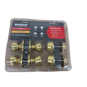 Kwikset Tylo Polished Brass Entry Door Knob & Single Cylinder Deadbolt Combo