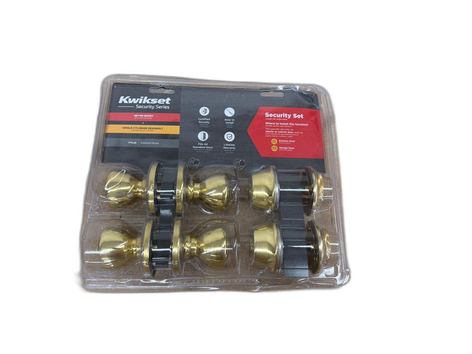Kwikset Tylo Polished Brass Entry Door Knob & Single Cylinder Deadbolt Combo