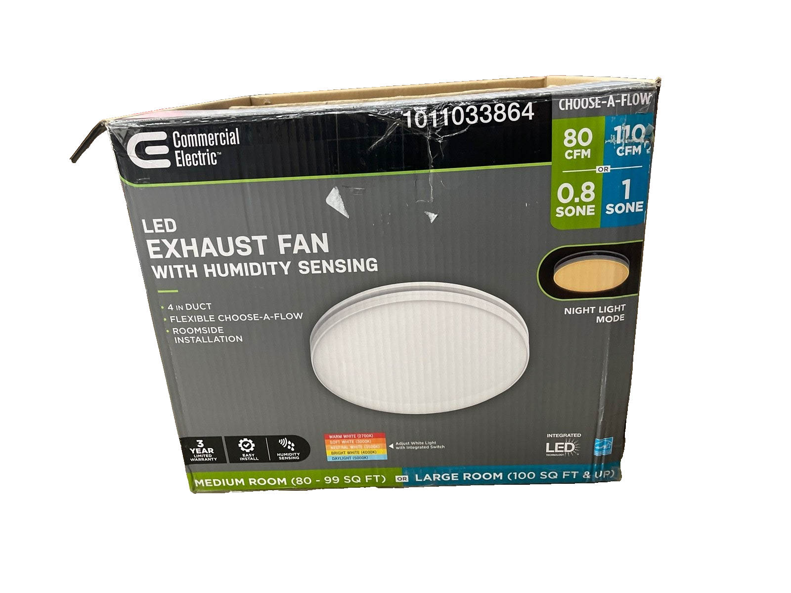Commercial Electric 80/110 CFM Round Bathroom Exhaust Fan LED Night Light Sensor - Image 7