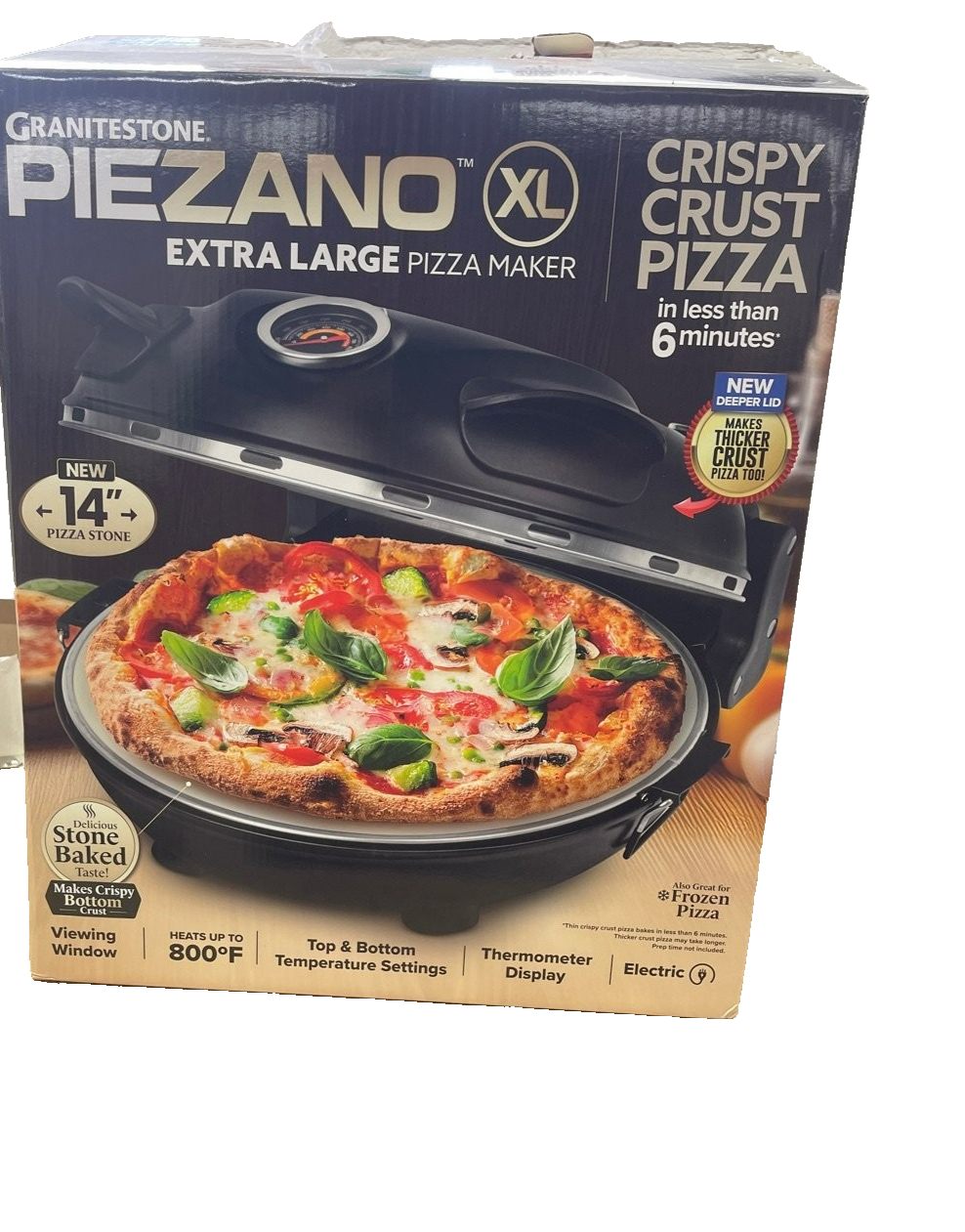 GRANITESTONE Piezano XL 14" Black Ceramic Stone Bake Electric Oven Pizza Maker - Image 6